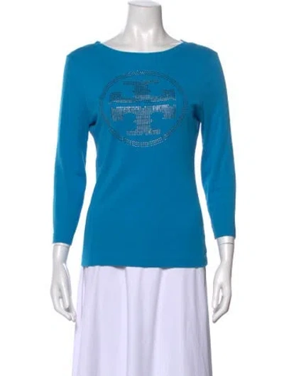 Pre-owned Tory Burch Graphic Print Bateau Neckline Top In Blue