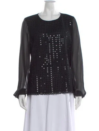 Pre-owned Tory Burch Graphic Print Crew Neck Blouse In Black
