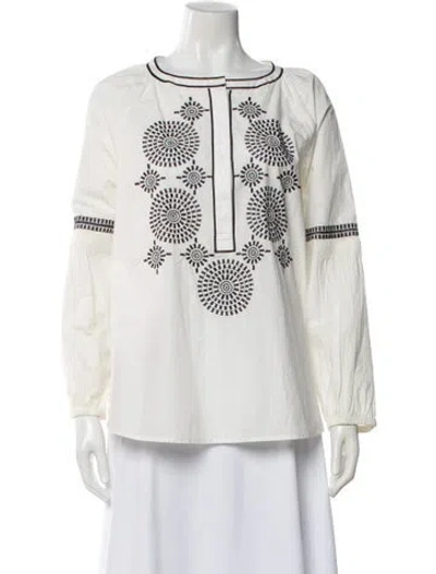 Pre-owned Tory Burch Graphic Print Crew Neck Blouse In White
