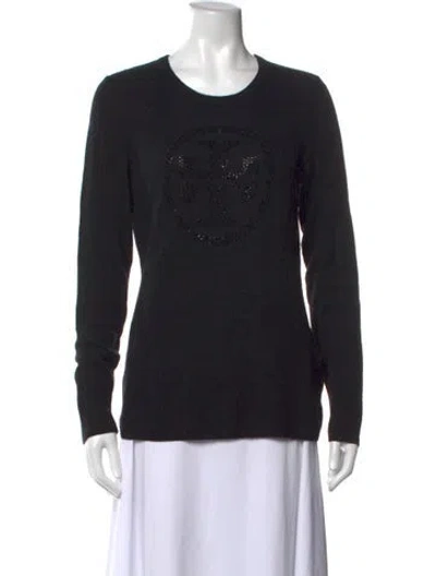 Pre-owned Tory Burch Graphic Print Crew Neck Sweater In Black