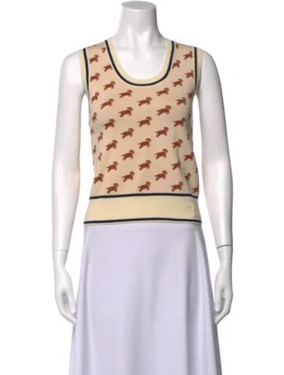 Pre-owned Tory Burch Graphic Print Crew Neck Sweater In Neutrals