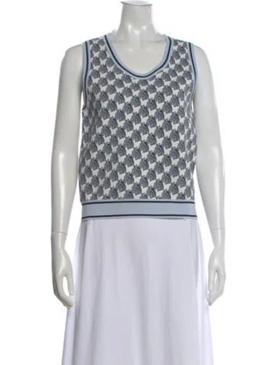 Pre-owned Tory Burch Graphic Print Crew Neck Sweater In White