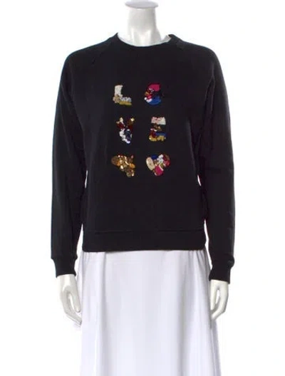 Pre-owned Tory Burch Graphic Print Crew Neck Sweatshirt In Black