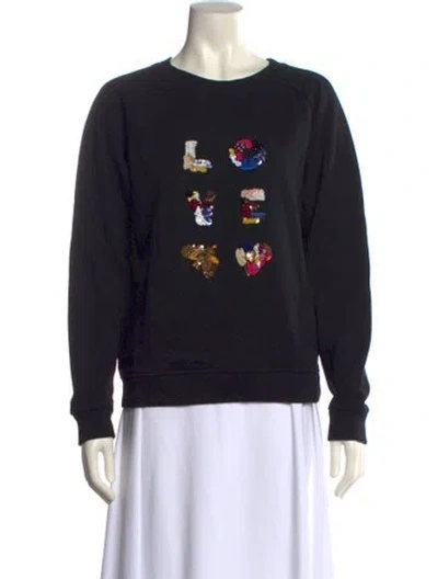 Pre-owned Tory Burch Graphic Print Crew Neck Sweatshirt In Black