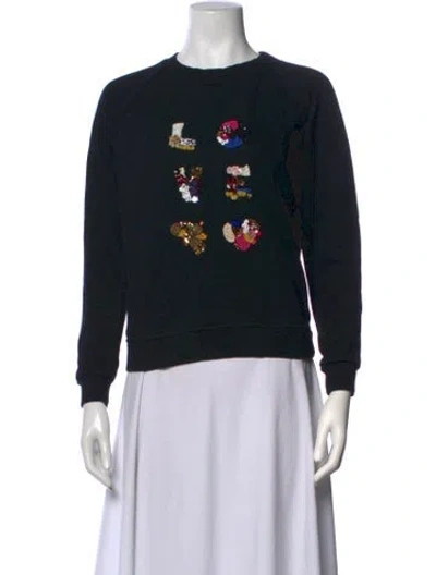 Pre-owned Tory Burch Graphic Print Crew Neck Sweatshirt In Black