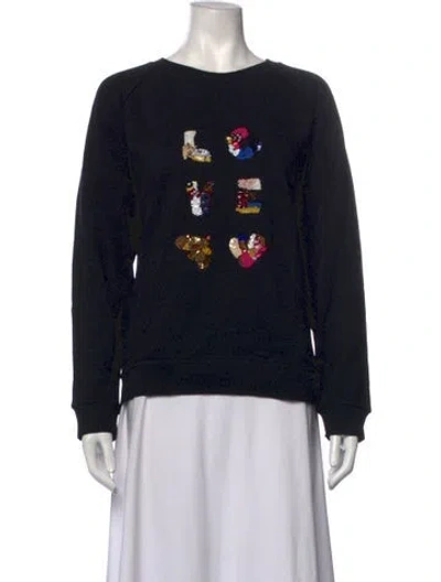 Pre-owned Tory Burch Graphic Print Crew Neck Sweatshirt In Black