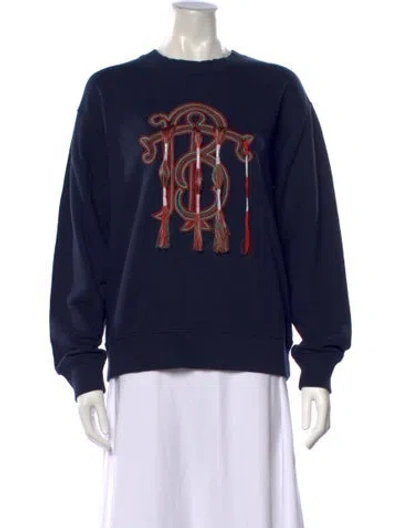Pre-owned Tory Burch Graphic Print Crew Neck Sweatshirt In Blue