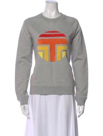 Pre-owned Tory Burch Graphic Print Crew Neck Sweatshirt In Gray