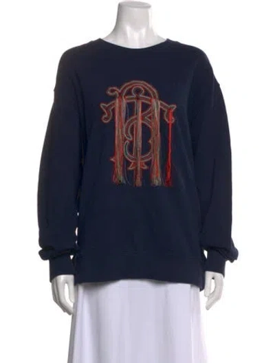 Pre-owned Tory Burch Graphic Print Crew Neck Sweatshirt W/ Tags In Blue