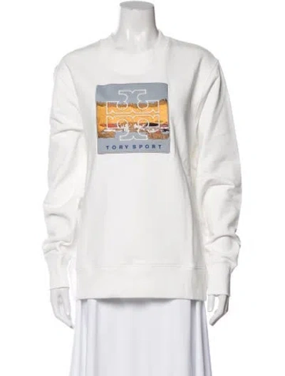 Pre-owned Tory Burch Graphic Print Crew Neck Sweatshirt W/ Tags In White