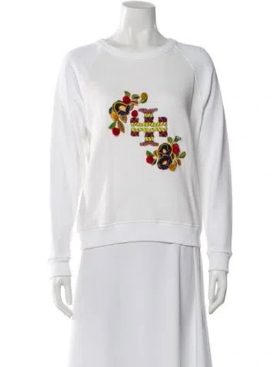 Pre-owned Tory Burch Graphic Print Crew Neck Sweatshirt In White