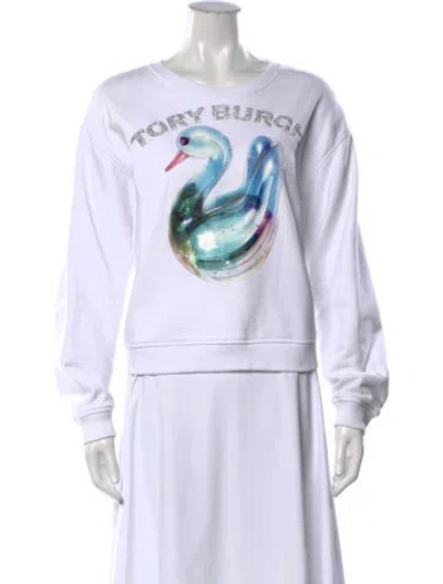 Pre-owned Tory Burch Graphic Print Crew Neck Sweatshirt In White