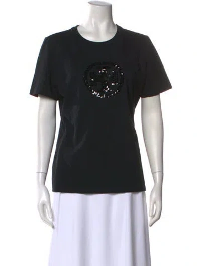 Pre-owned Tory Burch Graphic Print Crew Neck T-shirt In Black