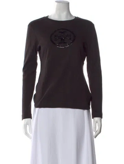 Pre-owned Tory Burch Graphic Print Crew Neck T-shirt In Black