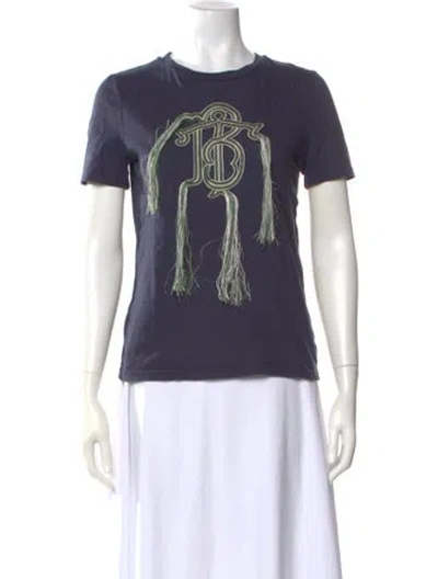 Pre-owned Tory Burch Graphic Print Crew Neck T-shirt In Blue