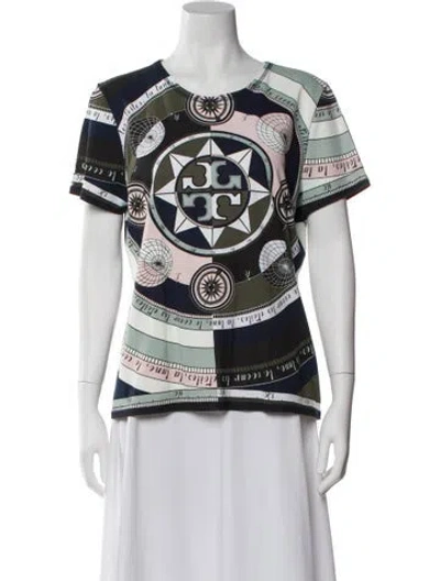 Pre-owned Tory Burch Graphic Print Crew Neck T-shirt In Blue