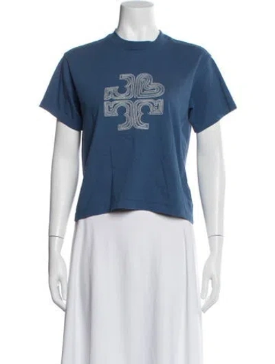 Pre-owned Tory Burch Graphic Print Crew Neck T-shirt In Blue