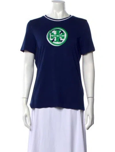 Pre-owned Tory Burch Graphic Print Crew Neck T-shirt In Blue