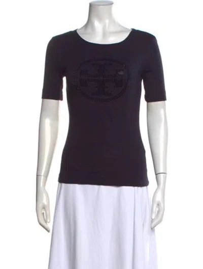 Pre-owned Tory Burch Graphic Print Crew Neck T-shirt In Blue