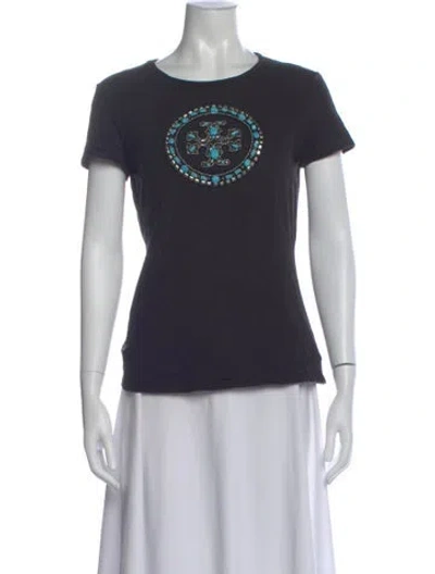 Pre-owned Tory Burch Graphic Print Crew Neck T-shirt In Gray