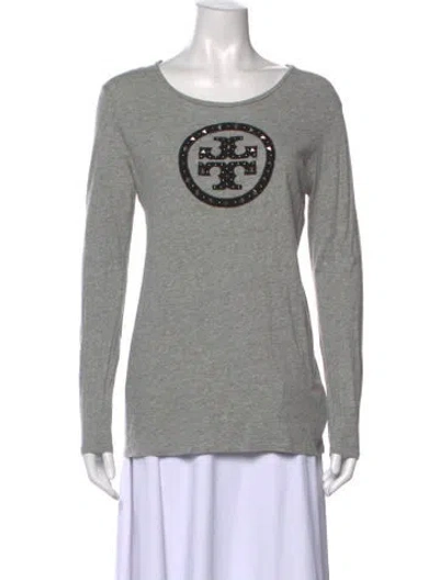 Pre-owned Tory Burch Graphic Print Crew Neck T-shirt In Gray