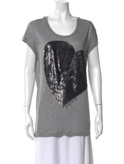 Pre-owned Tory Burch Graphic Print Crew Neck T-shirt In Gray