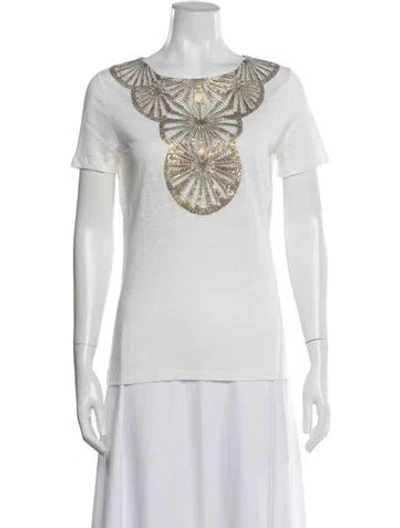 Pre-owned Tory Burch Graphic Print Crew Neck T-shirt In Gray