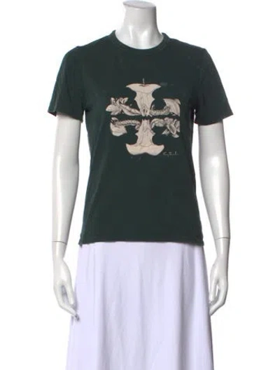 Pre-owned Tory Burch Graphic Print Crew Neck T-shirt In Green