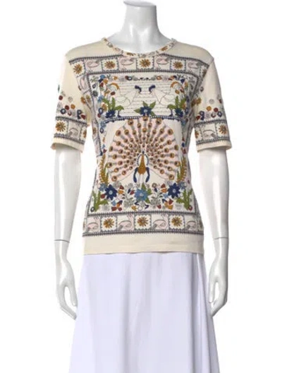 Pre-owned Tory Burch Graphic Print Crew Neck T-shirt In Neutral