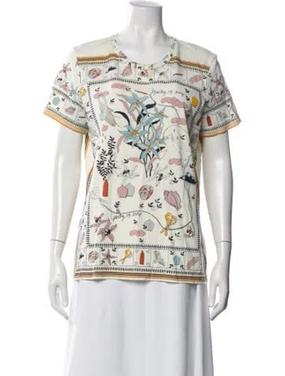 Pre-owned Tory Burch Graphic Print Crew Neck T-shirt In Neutral