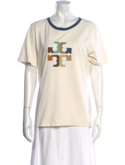 Pre-owned Tory Burch Graphic Print Crew Neck T-shirt In Neutrals