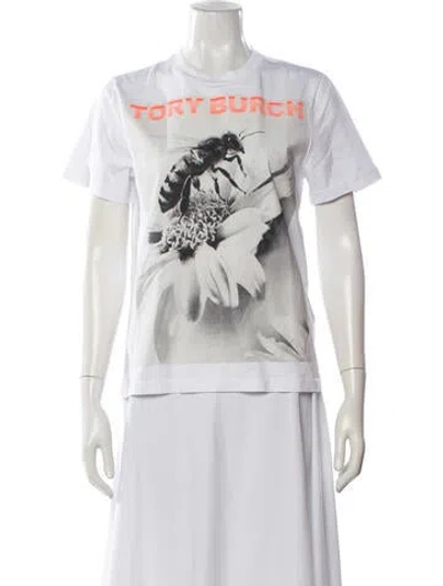 Pre-owned Tory Burch Graphic Print Crew Neck T-shirt In White