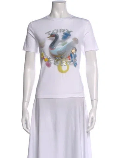 Pre-owned Tory Burch Graphic Print Crew Neck T-shirt In White