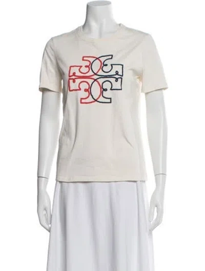 Pre-owned Tory Burch Graphic Print Crew Neck T-shirt In White