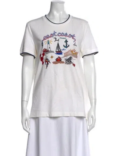 Pre-owned Tory Burch Graphic Print Crew Neck T-shirt In White
