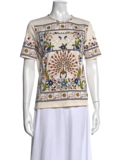 Pre-owned Tory Burch Graphic Print Crew Neck T-shirt In White