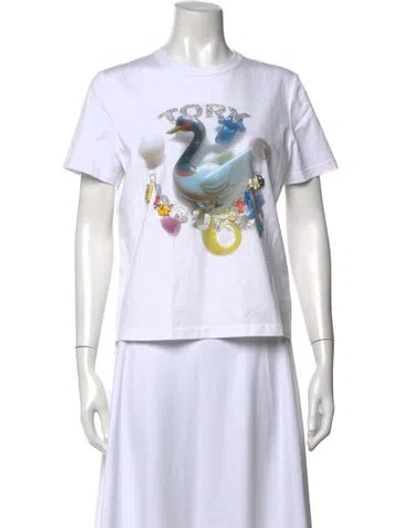 Pre-owned Tory Burch Graphic Print Crew Neck T-shirt In White