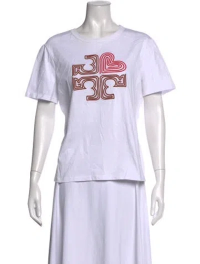 Pre-owned Tory Burch Graphic Print Crew Neck T-shirt In White
