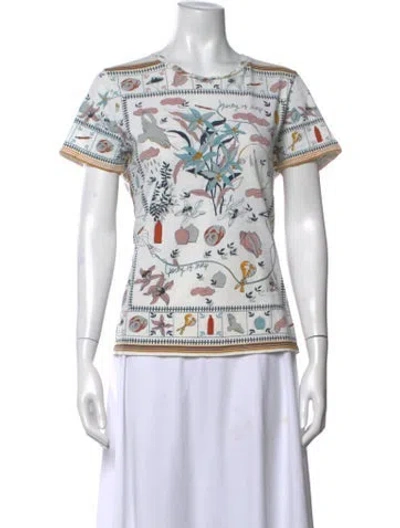 Pre-owned Tory Burch Graphic Print Crew Neck T-shirt In White