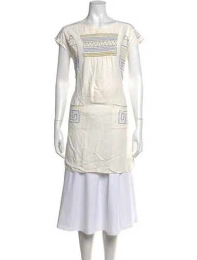 Pre-owned Tory Burch Graphic Print Crew Neck Tunic In Neutrals