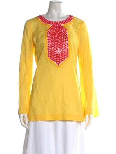 Pre-owned Tory Burch Graphic Print Crew Neck Tunic In Yellow
