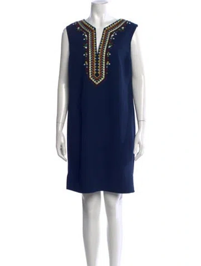 Pre-owned Tory Burch Graphic Print Knee-length Dress In Blue