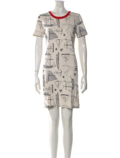 Pre-owned Tory Burch Graphic Print Knee-length Dress In White