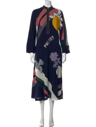 Pre-owned Tory Burch Graphic Print Long Dress In Blue
