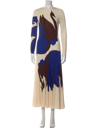 Pre-owned Tory Burch Graphic Print Long Dress In Neutral