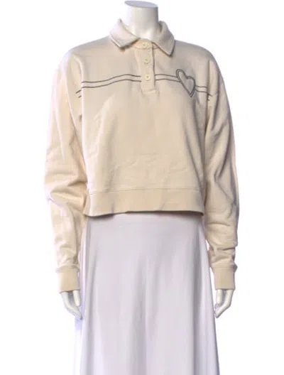 Pre-owned Tory Burch Graphic Print Long Sleeve Polo In Neutrals