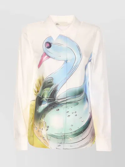 Tory Burch Graphic Print Long Sleeves Regular Collar Shirt In White
