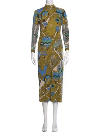 Pre-owned Tory Burch Graphic Print Midi Length Dress In Green