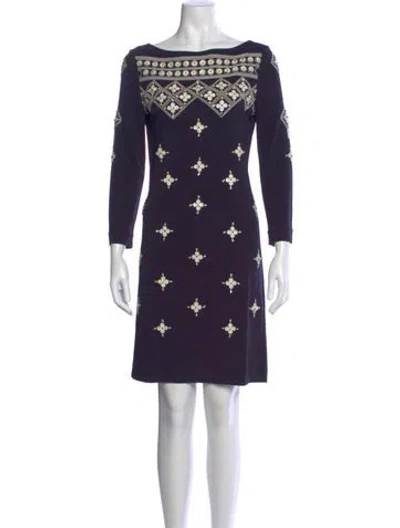Pre-owned Tory Burch Graphic Print Mini Dress In Blue