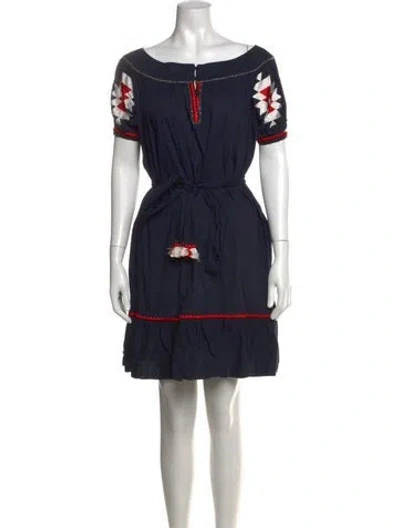 Pre-owned Tory Burch Graphic Print Mini Dress In Blue